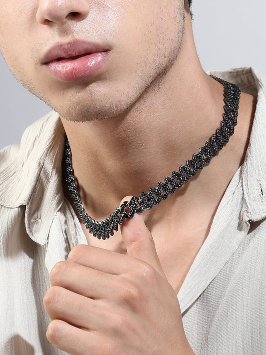 The Bijou-Curb Chain Necklace - Onyx Black