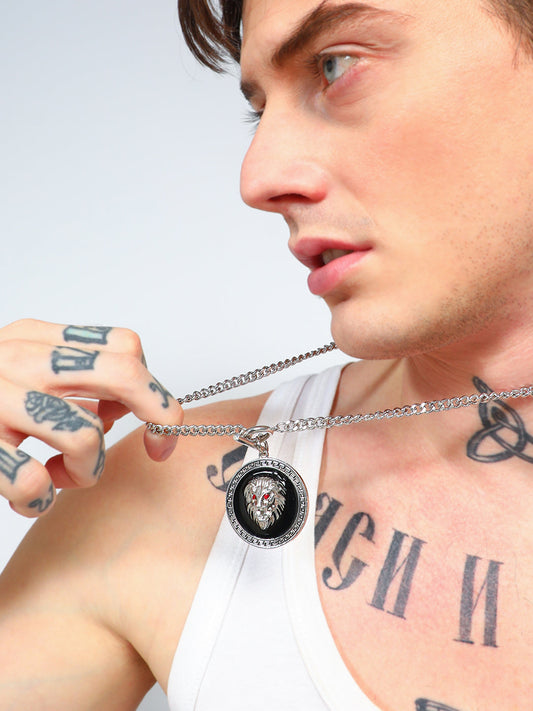 Men's Lion Pendant Necklace - Silver