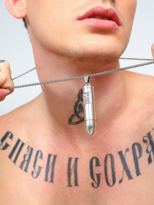 Men's Bullet Pendant Necklace - Silver