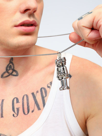 Men's Love Robot Pendant Necklace - Silver