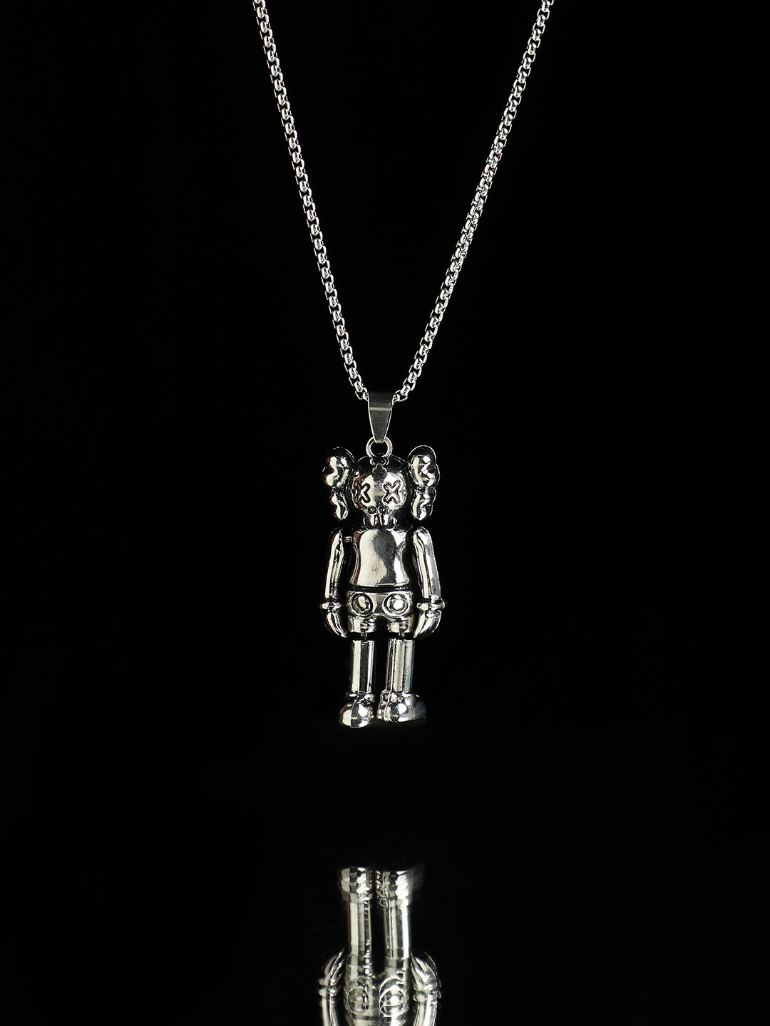 Men's Love Robot Pendant Necklace - Silver