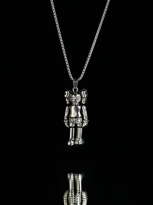Men's Love Robot Pendant Necklace - Silver