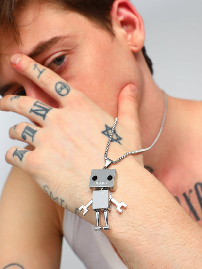Men's Robot Pendant Necklace - Silver