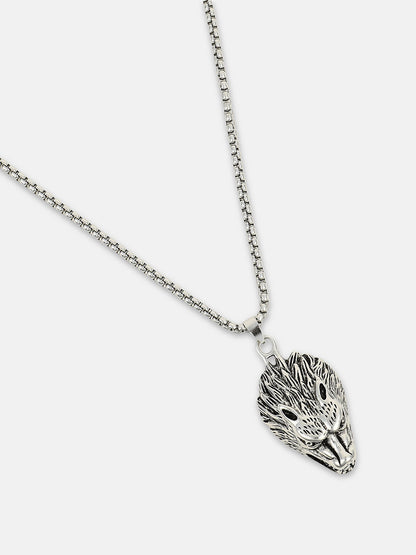 The Wolf Pendant Necklace - Metallic Silver