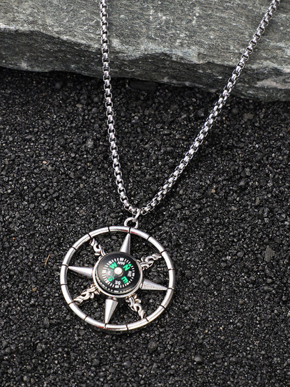 The Compass Pendant Necklace - Metallic Silver