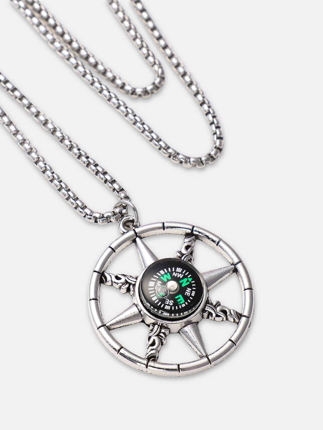 The Compass Pendant Necklace - Metallic Silver