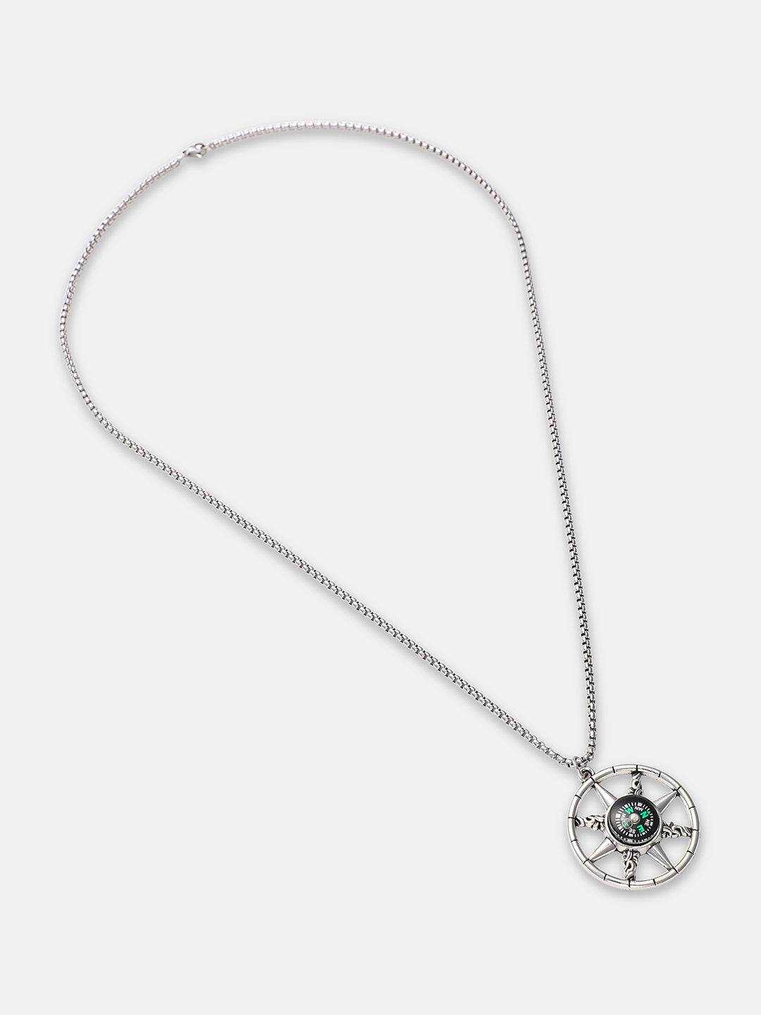 The Compass Pendant Necklace - Metallic Silver