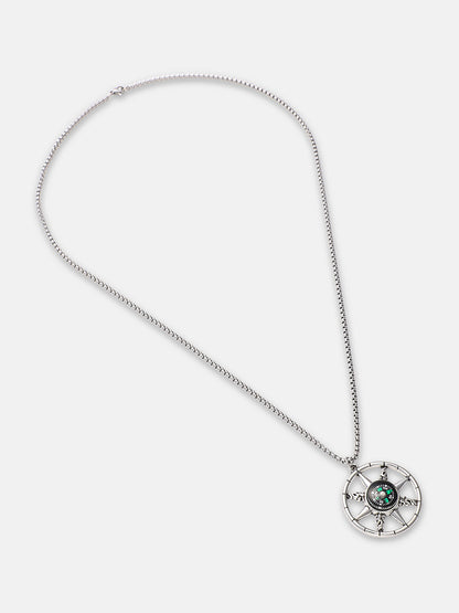 The Compass Pendant Necklace - Metallic Silver