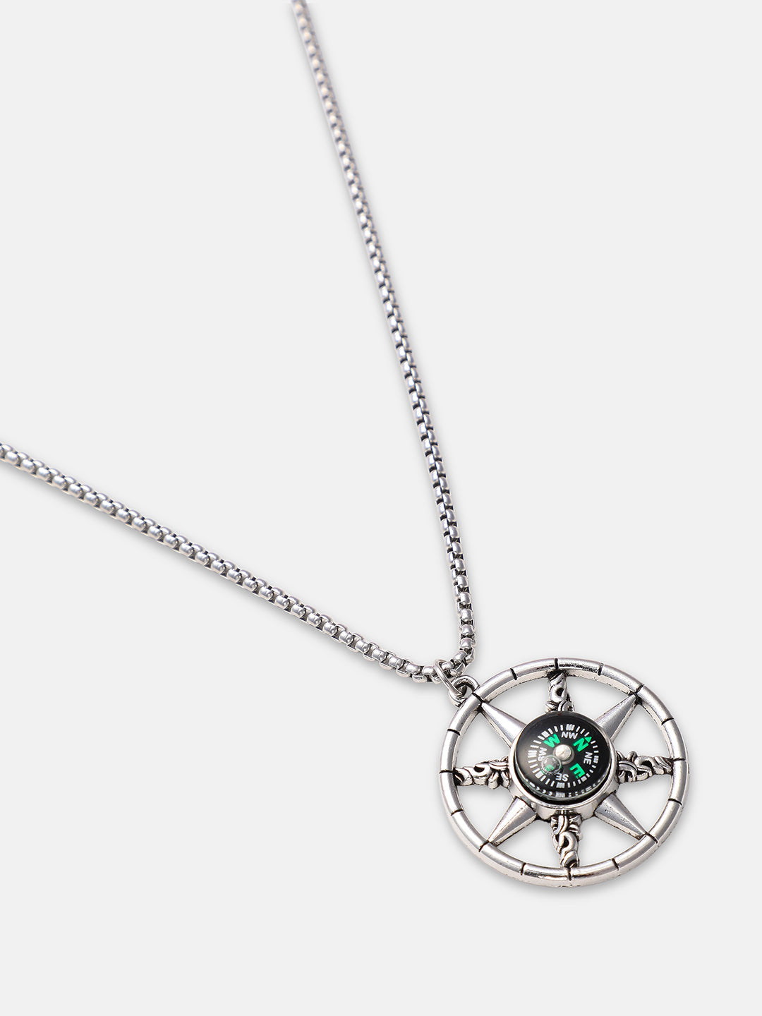 The Compass Pendant Necklace - Metallic Silver
