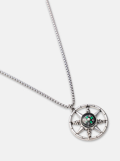 The Compass Pendant Necklace - Metallic Silver