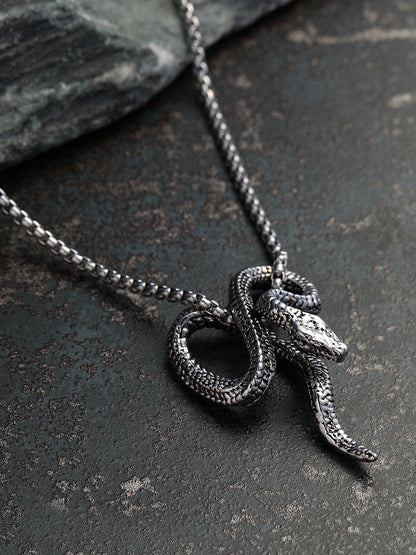 The Serpent Pendant Necklace - Metallic Silver