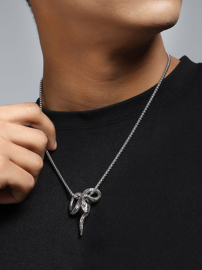 The Serpent Pendant Necklace - Metallic Silver
