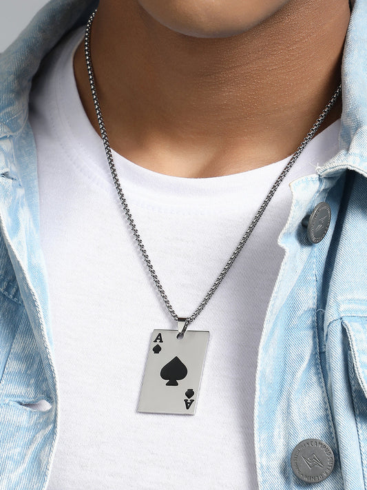 The Ace Pendant Necklace - Metallic Silver