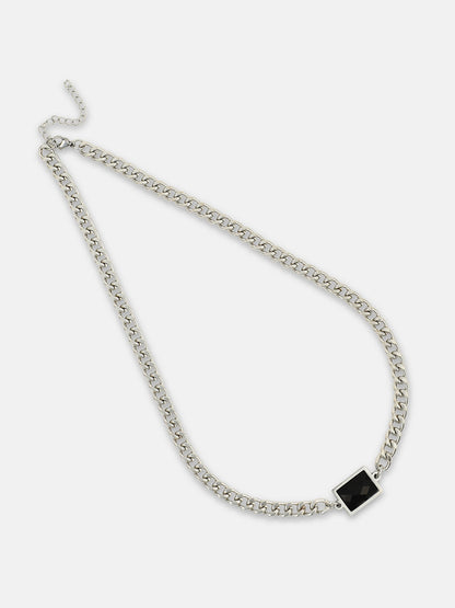 The Block Pendant Necklace - Metallic Silver