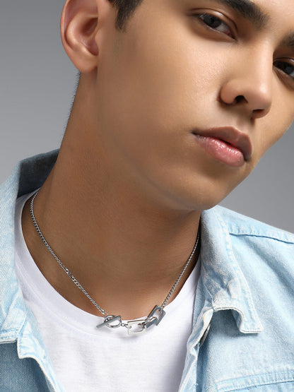 The Zig-Saw Pendant Necklace - Metallic Silver