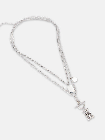 The Dollar Teddy Pendant Necklace - Metallic Silver