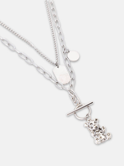 The Dollar Teddy Pendant Necklace - Metallic Silver