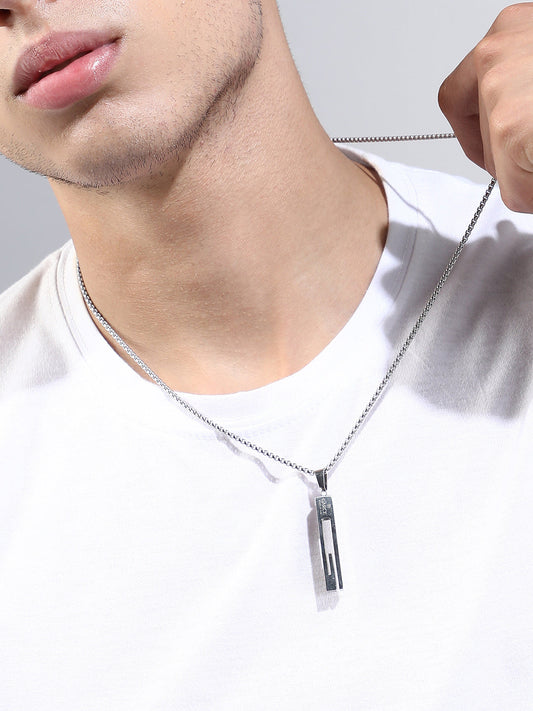 The Swirl-Monolith Pendant Necklace - Metallic Silver