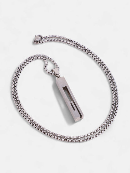 The Swirl-Monolith Pendant Necklace - Metallic Silver
