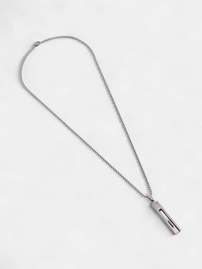 The Swirl-Monolith Pendant Necklace - Metallic Silver