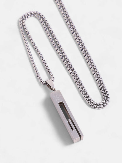The Swirl-Monolith Pendant Necklace - Metallic Silver
