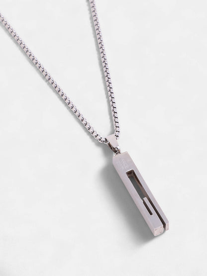 The Swirl-Monolith Pendant Necklace - Metallic Silver