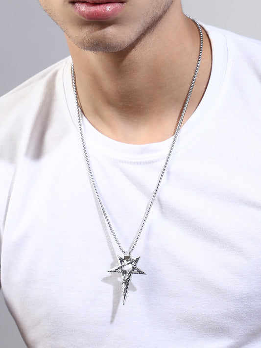The Celestrial-Cross Pendant Necklace - Metallic Silver