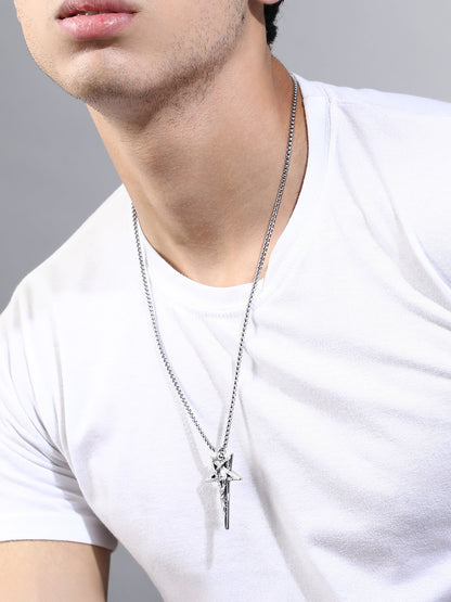 The Celestrial-Cross Pendant Necklace - Metallic Silver