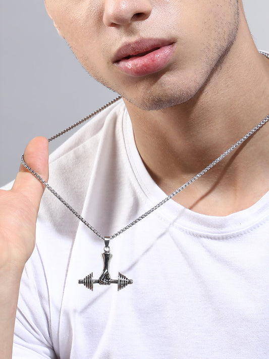 The Dumbell Pendant Necklace - Metallic Silver