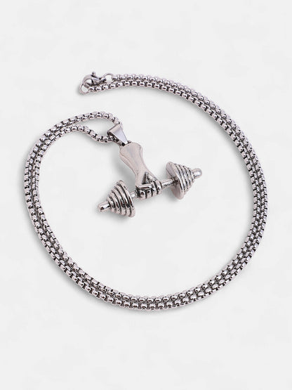 The Dumbell Pendant Necklace - Metallic Silver
