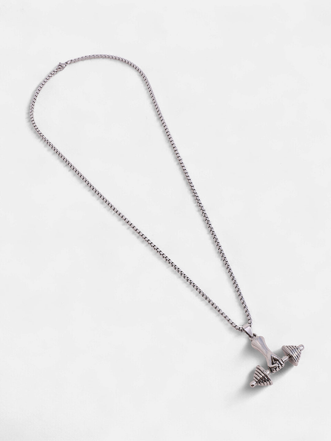 The Dumbell Pendant Necklace - Metallic Silver
