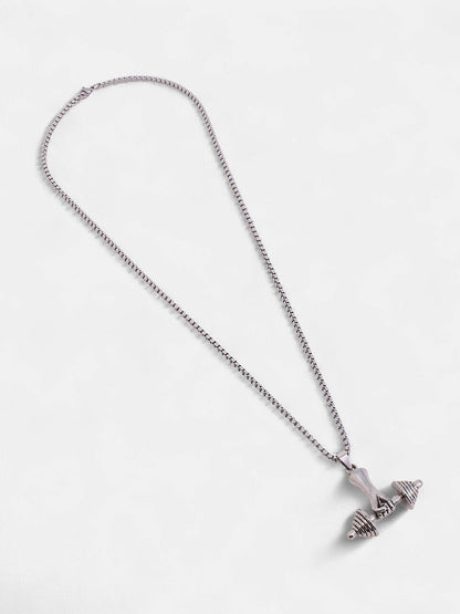 The Dumbell Pendant Necklace - Metallic Silver