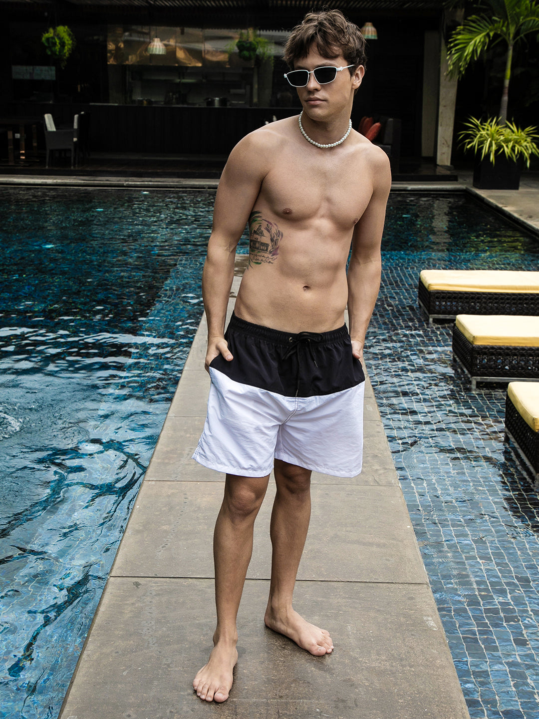 The Panel-Block Swim Shorts - Obsidian Black & Chalk White