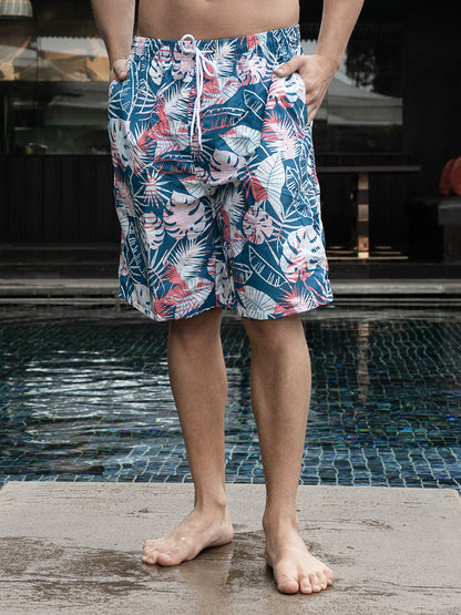 The Palm Foliage Swim Shorts - Midnight Blue