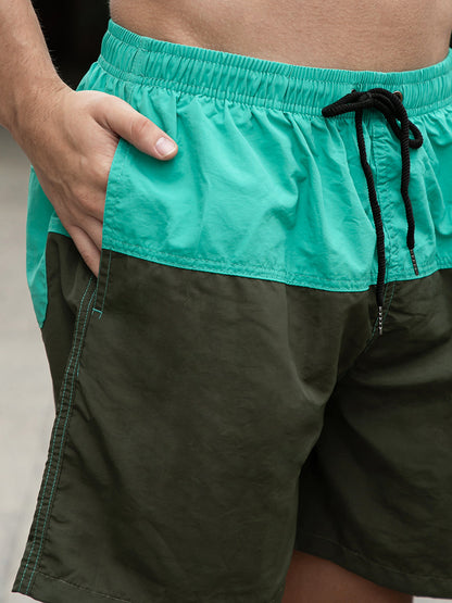 The Panel-Block Swim Shorts - Army Green