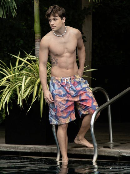 The Fern Foliage Swim Shorts - Navy Blue