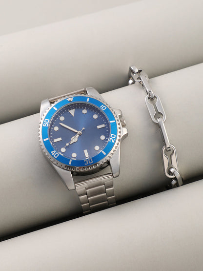 The Ribbed Round Watch With Link Bracelet Combo