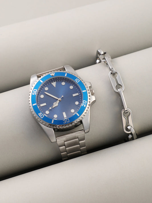 The Ribbed Round Watch With Link Bracelet Combo