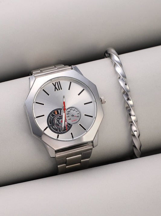 The Formula Chain Round Watch With Cuff Bracelet Combo