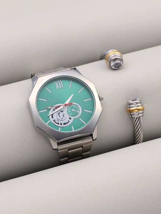 The Formula Chain Round Watch With Cuff Bracelet Combo