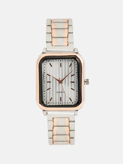The Noir Rectangular Watch With Cuff Bracelet Combo
