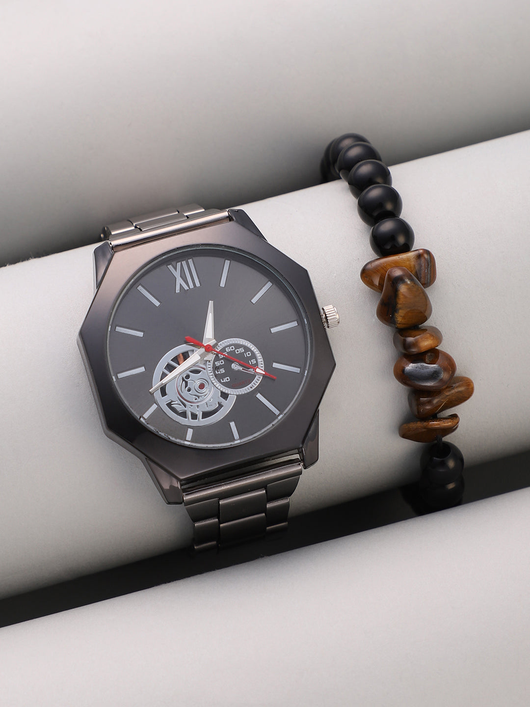 The Formula Chain Round Watch With Beaded Bracelet Combo
