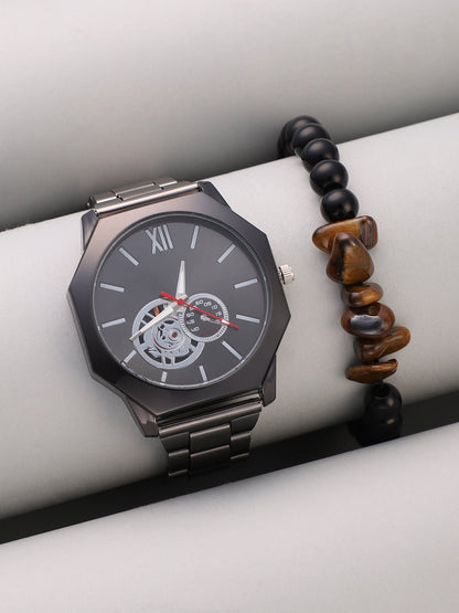 The Formula Chain Round Watch With Beaded Bracelet Combo