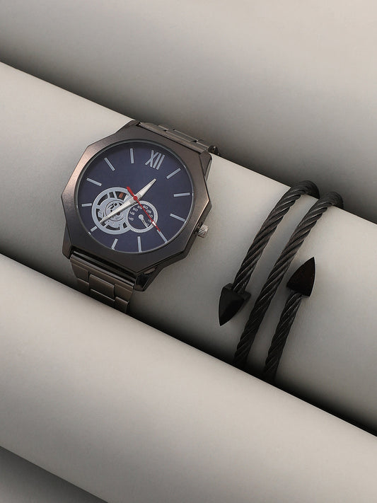 The Formula Chain Round Watch With Wrap Bracelet Combo