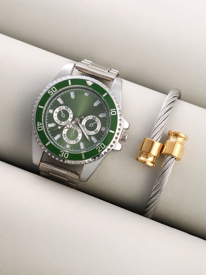 The Ribbed Four-Dial Round Watch With Tennis Bracelet Combo