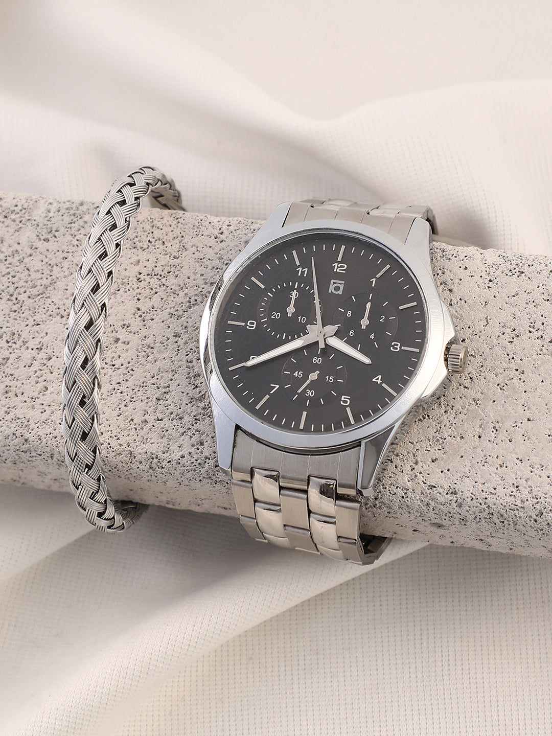 The Grind Four-Dial Round Watch With Cuff Bracelet Combo