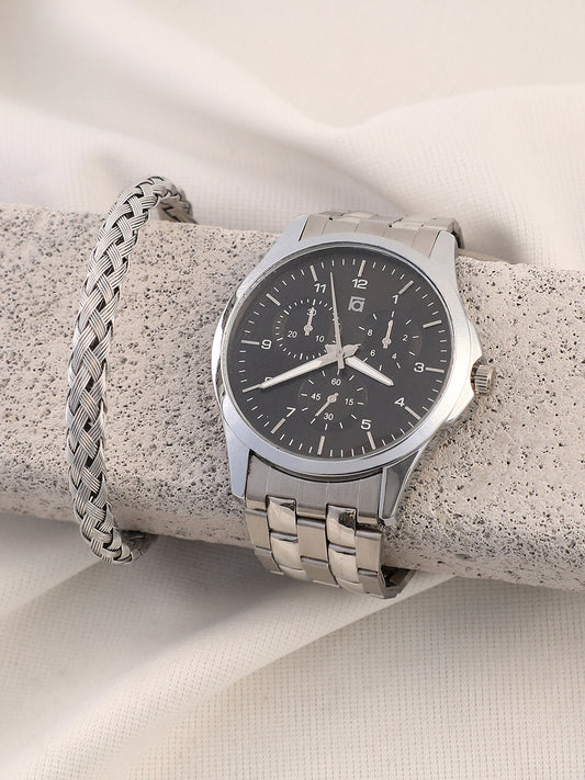 The Grind Four-Dial Round Watch With Cuff Bracelet Combo