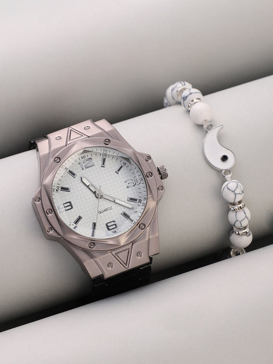 The Torque Driftor Round Watch With Beaded Bracelet Combo