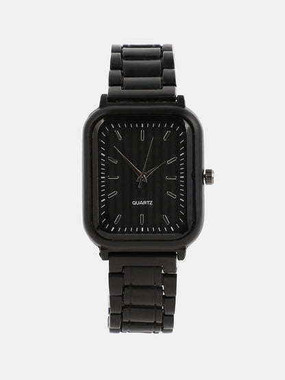 The Noir Rectangular Watch With Chain Bracelet Combo