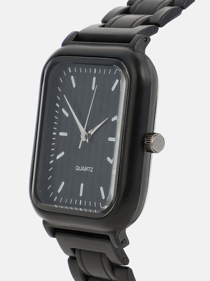 The Noir Rectangular Watch With Chain Bracelet Combo